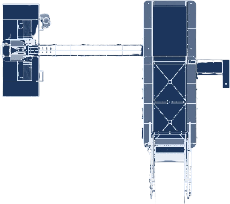 Top-down plan view of hemp stalk processing line